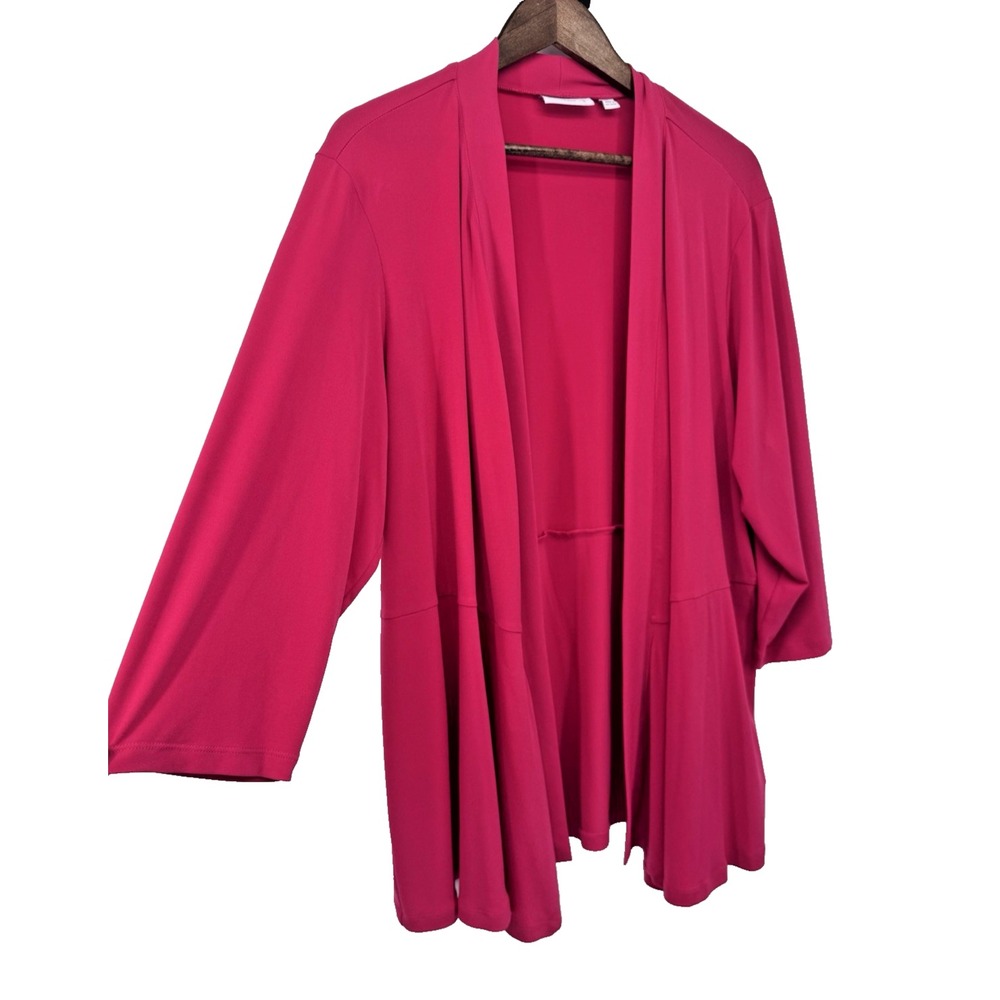 Susan Graver Liquid Knit open front cardigan Hot Pink Fuchsia 2X draped plus
